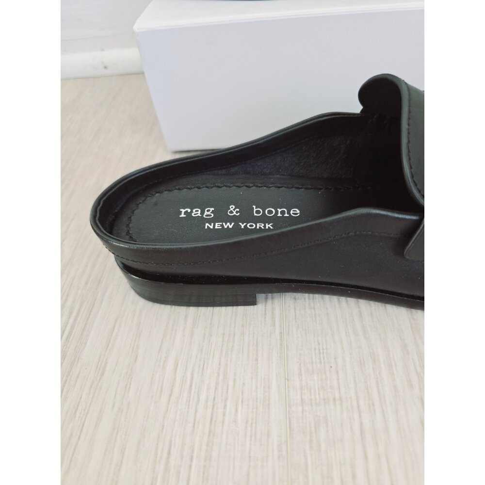 Rag & Bone Carter Leather Mule 8.5 Slip On Black Loafer Shoes Penny Flats 38.5 - Picture 9 of 11
